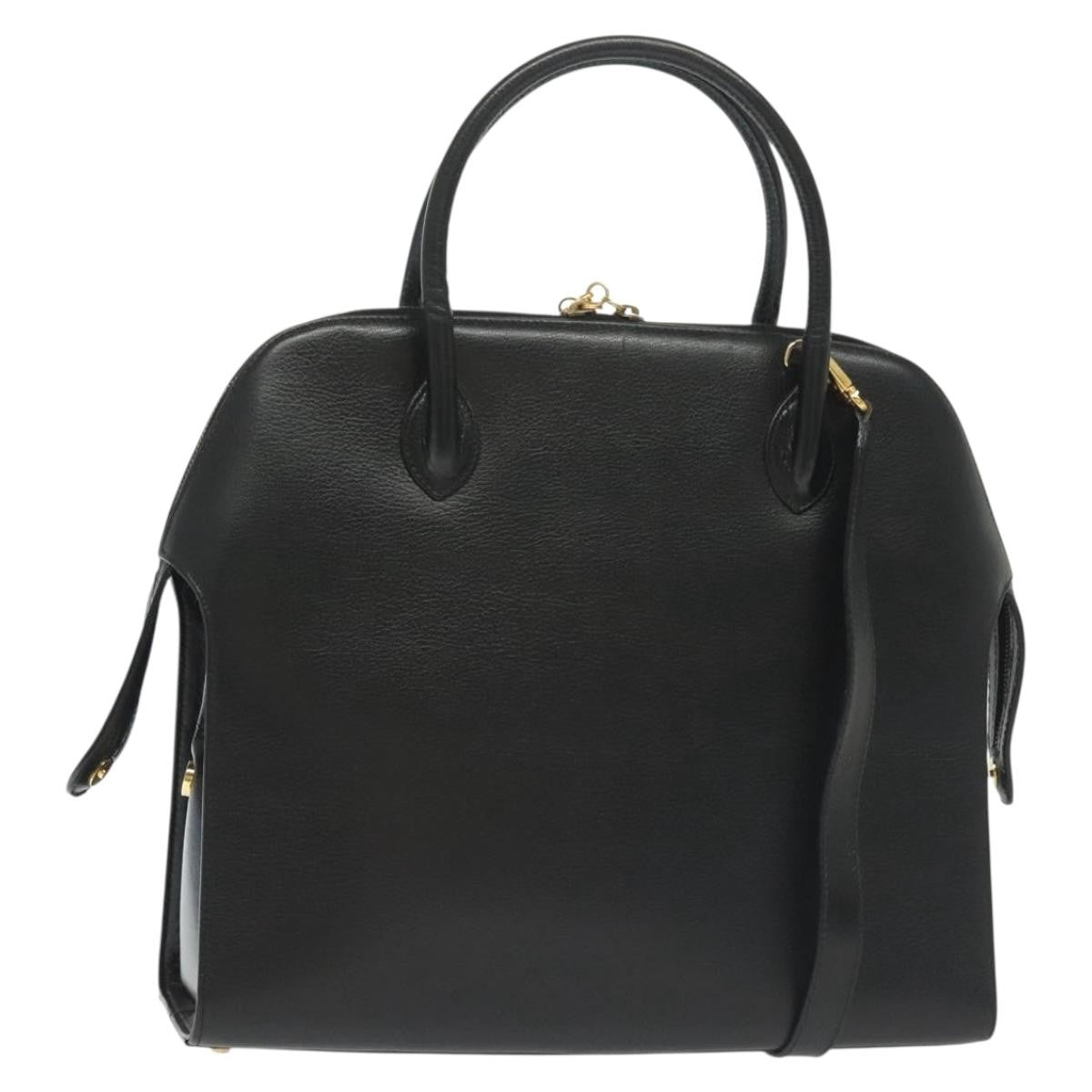 Salvatore Ferragamo Convertible Dome Gancini Leather Black Leather Handbag (Pre-Owned)
