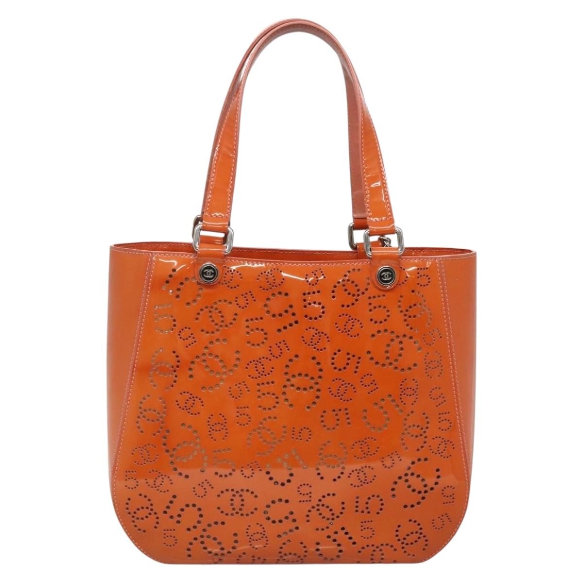 Chanel Cc No.5 Shopping Tote Perforated Patent Orange Patent_Leather Tote Bag Bag (Pre-Owned)