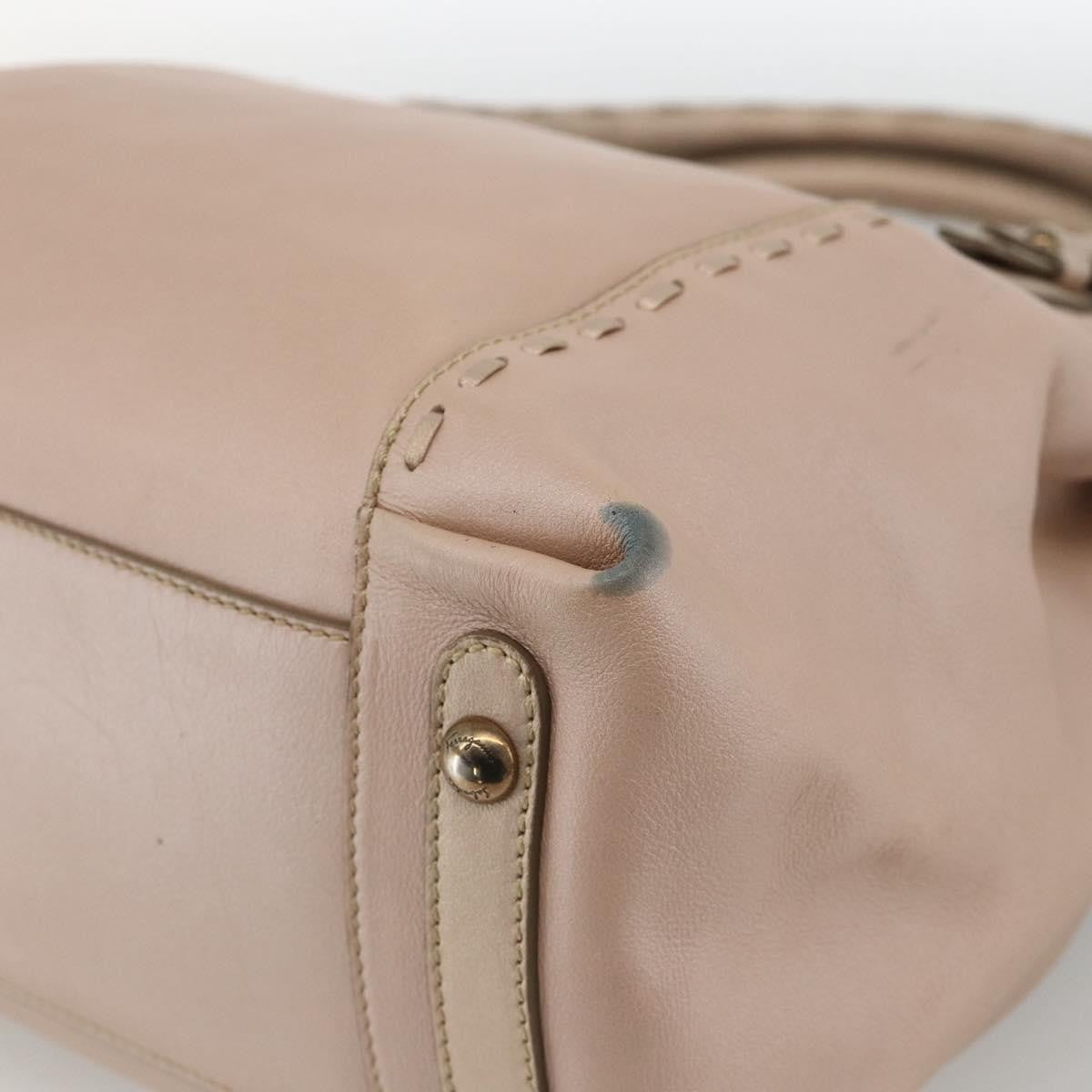Salvatore Ferragamo Gancini Handbag Leather Beige Leather Handbag (Pre-Owned)