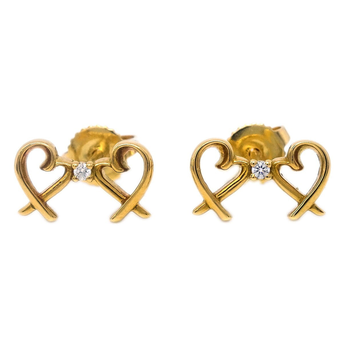 Tiffany & Co. Paloma Picasso Double Loving Heart Earrings 18K Yellow Gold With Diamonds Gold Yellow_Gold Earrings Jewelry (Pre-Owned)
