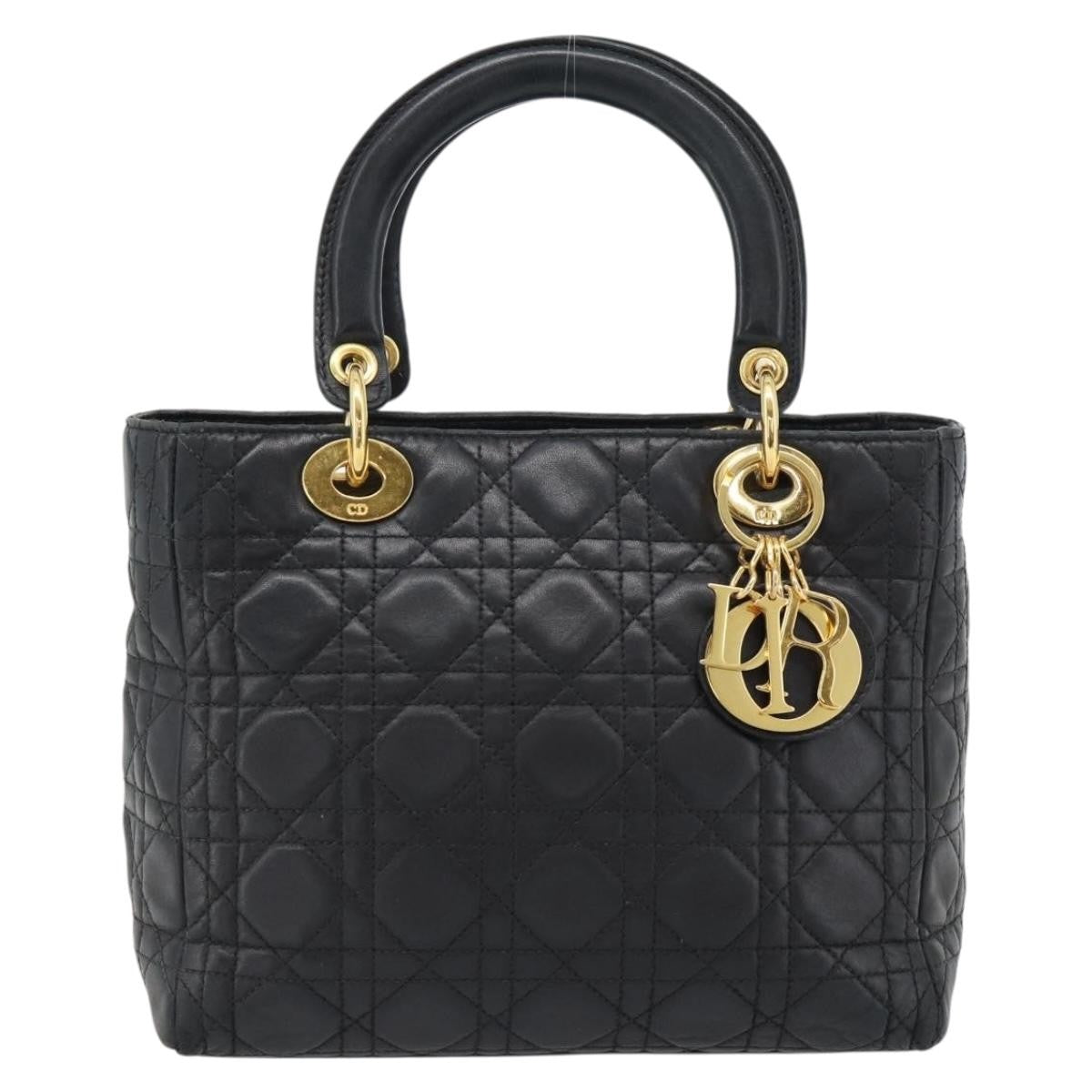 Christian Dior Lady Dior Bag Leather Black Leather Handbag (Pre-Owned)