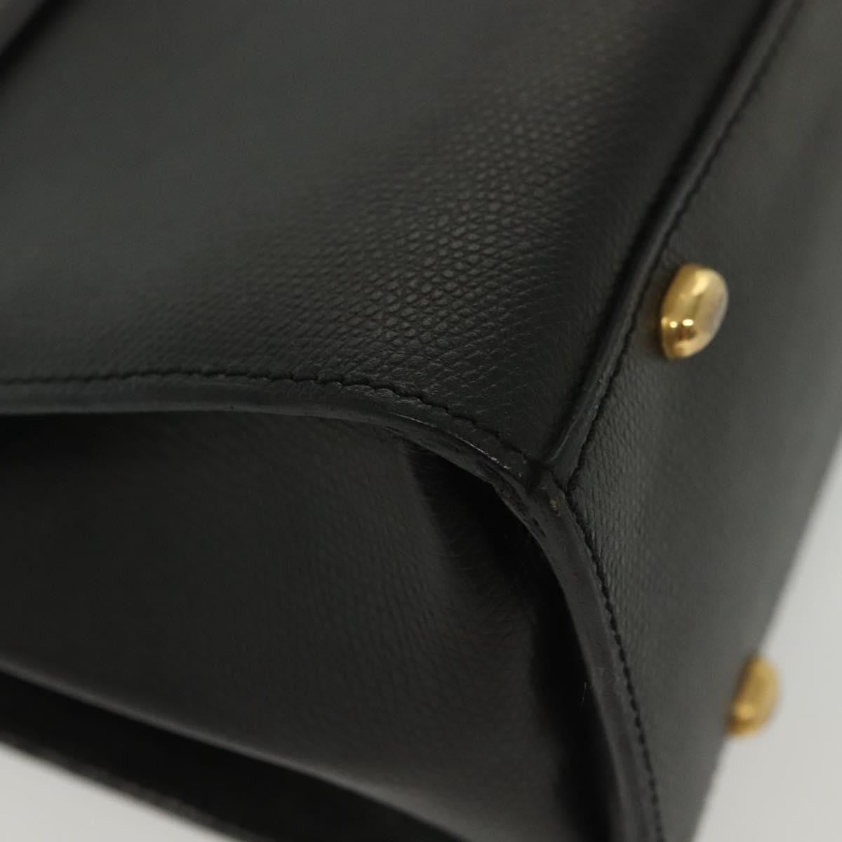 Celine Vintage Convertible Turnlock Top Handle Bag Leather Black Leather Bag (Pre-Owned)