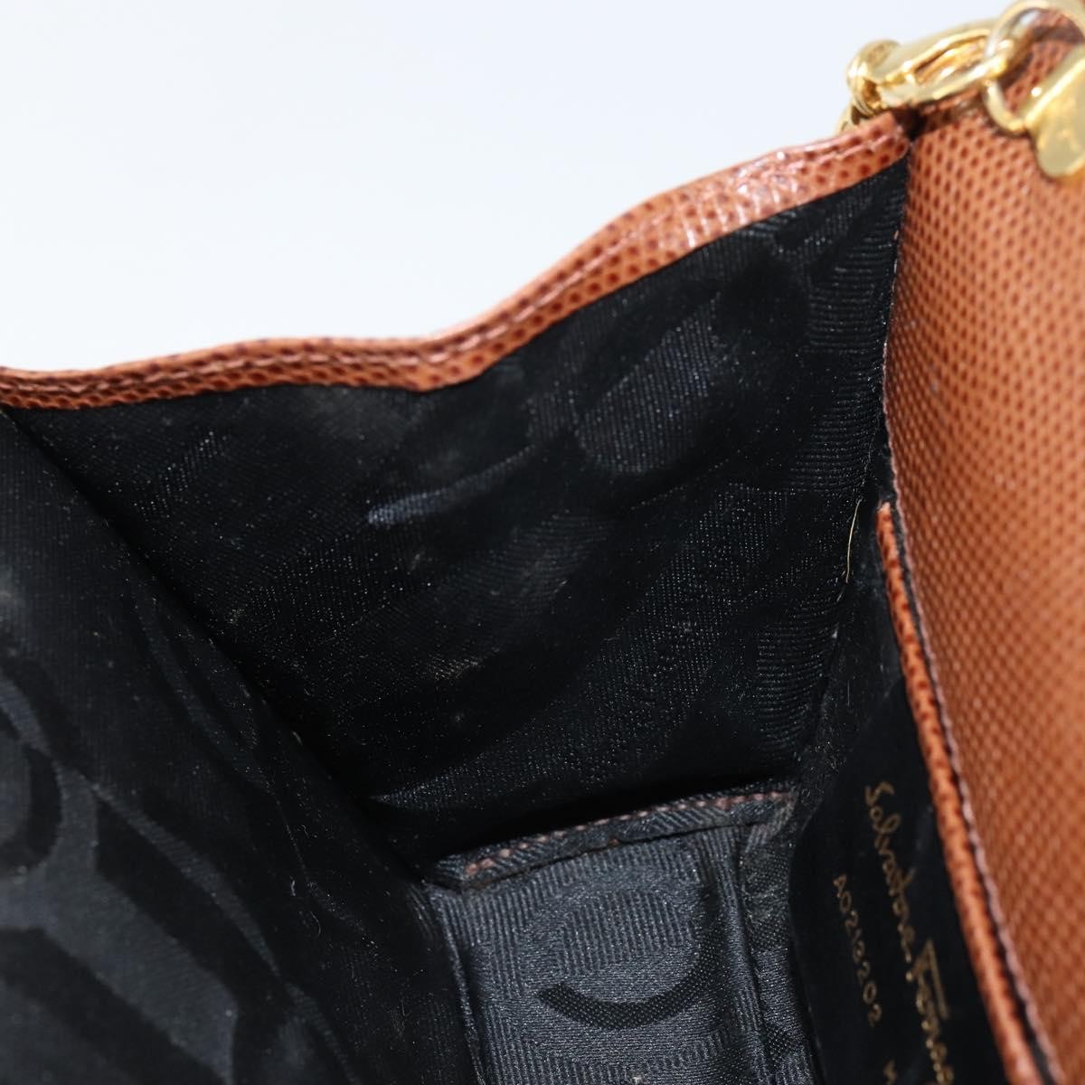 Salvatore Ferragamo Vala Shoulder Bag Embossed Leather Brown Leather Shoulder Bag Bag (Pre-Owned)