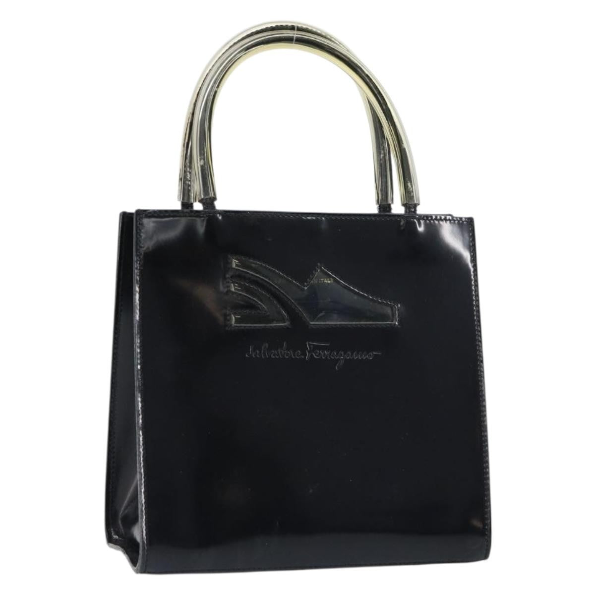 Salvatore Ferragamo Vintage Handbag Patent Leather Black Patent_Leather Handbag (Pre-Owned)