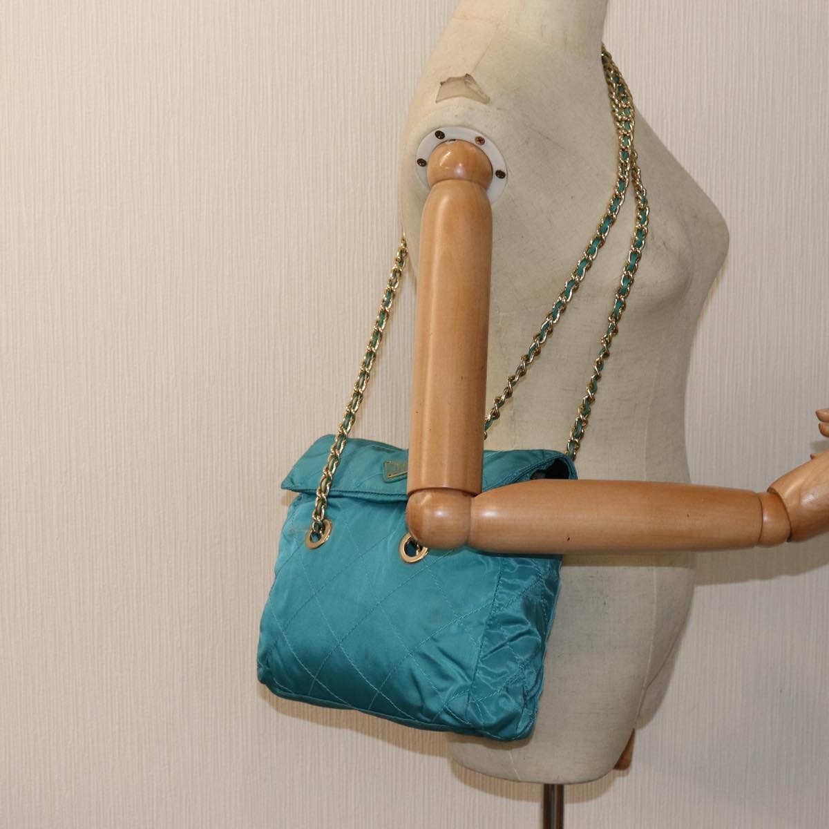 Prada Chain Shoulder Bag Tessuto Blue Nylon Shoulder Bag Bag (Pre-Owned)