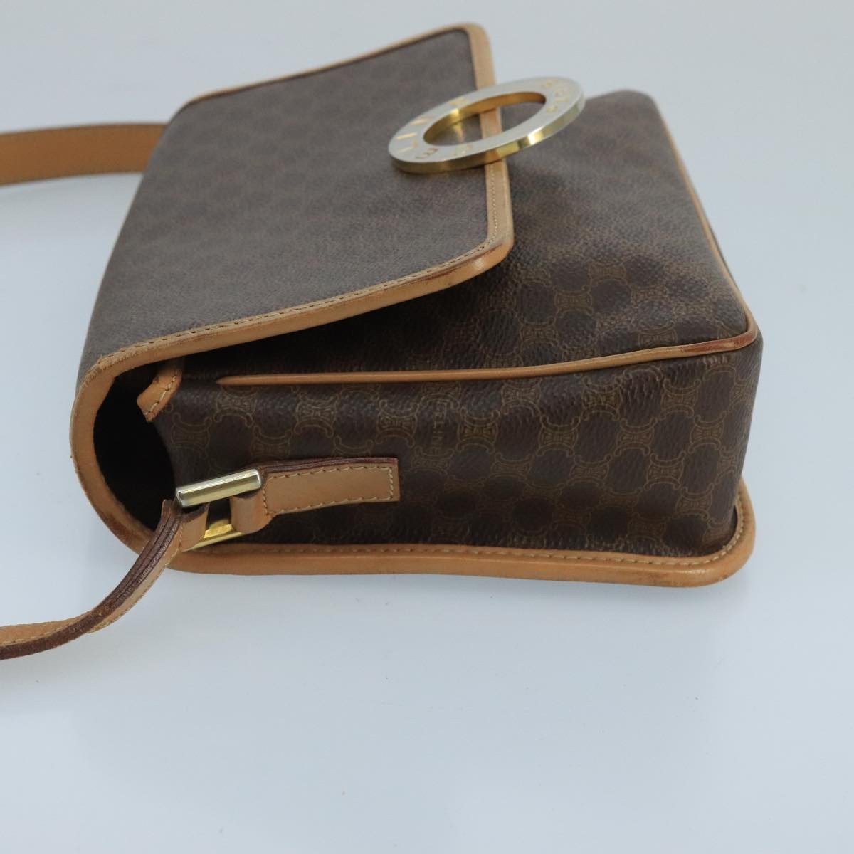 Celine Vintage Macadam Circle Logo Shoulder Bag Canvas And Leather Brown Canvas Shoulder Bag Bag (Pre-Owned)