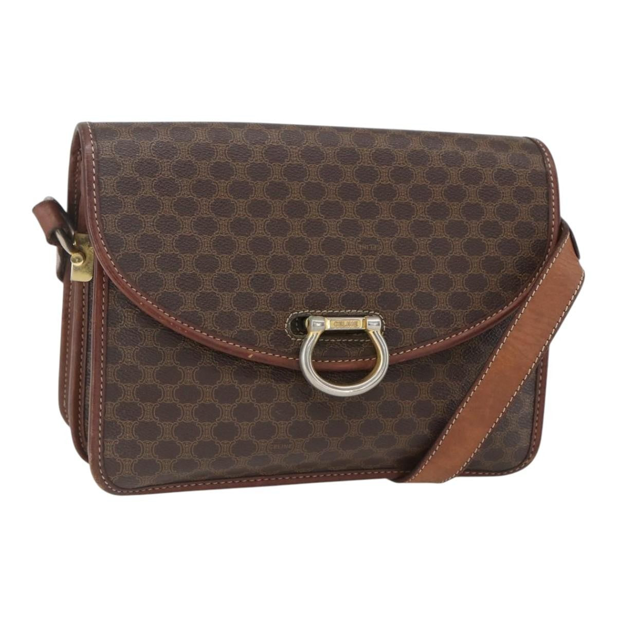 Celine Vintage Macadam Shoulder Bag Canvas Brown Canvas Shoulder Bag Bag (Pre-Owned)