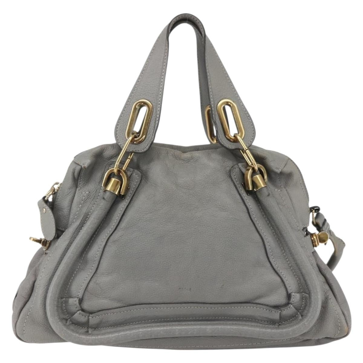 Chloe Paraty Top Handle Bag Leather Gray Leather Handbag (Pre-Owned)