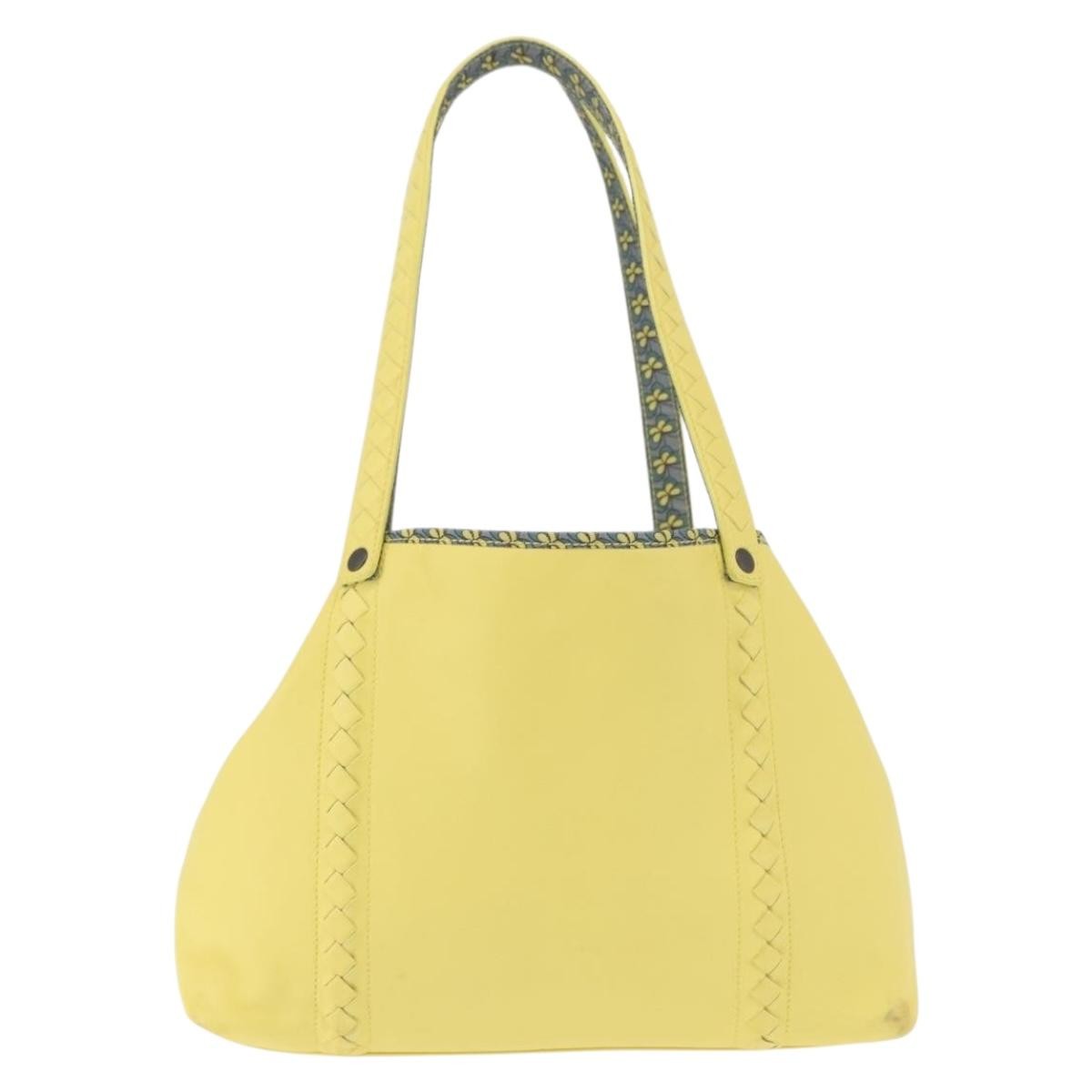 Bottega Veneta A-Shape Tote Leather With Intrecciato Detail Yellow Leather Shoulder Bag Bag (Pre-Owned)