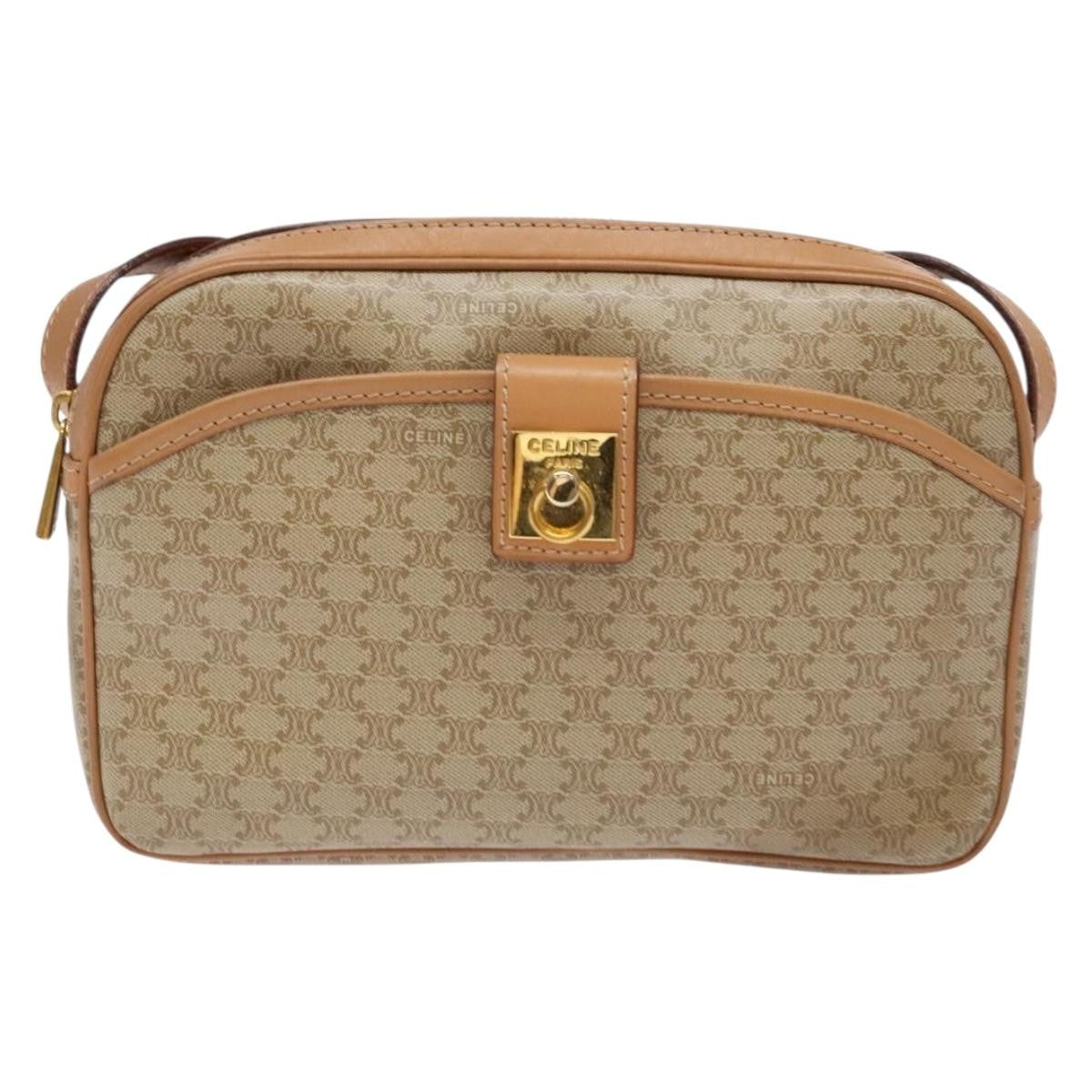 Celine Vintage Macadam Shoulder Bag Canvas And Leather Beige Canvas Bag (Pre-Owned)