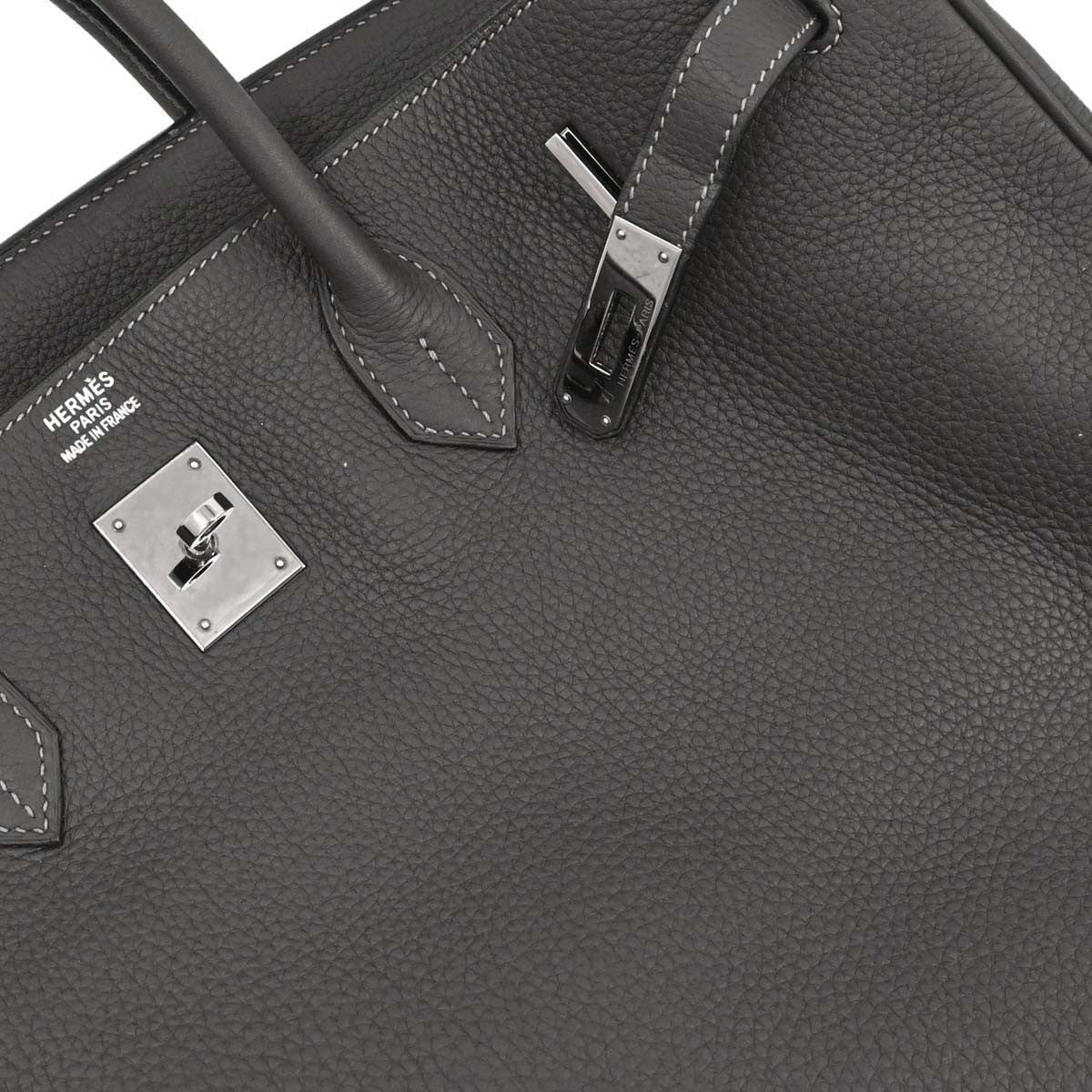Hermes Birkin Handbag Grey Clemence With Palladium Hardware Gray Leather Handbag (Pre-Owned)