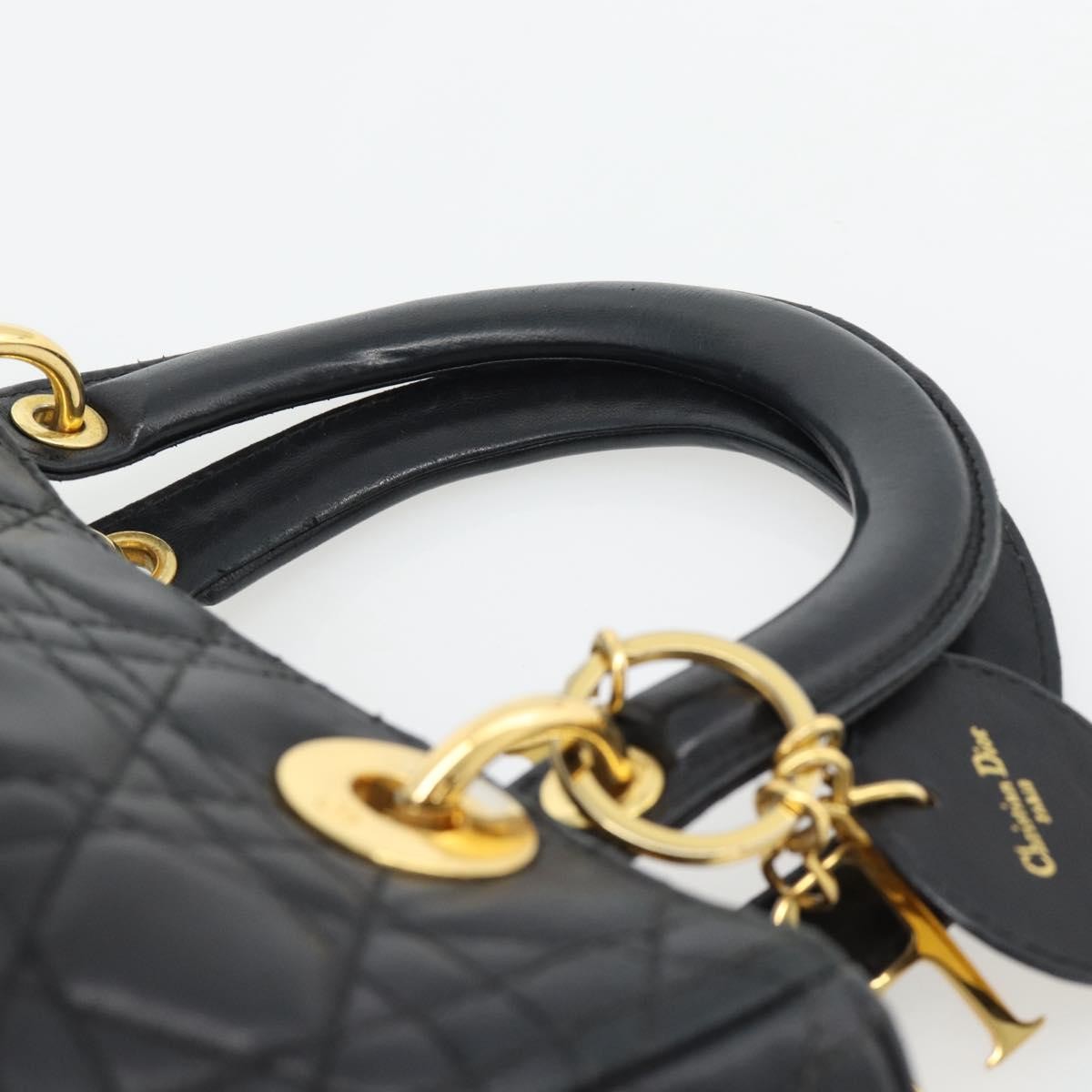 Christian Dior Lady Dior Bag Leather Black Leather Handbag (Pre-Owned)