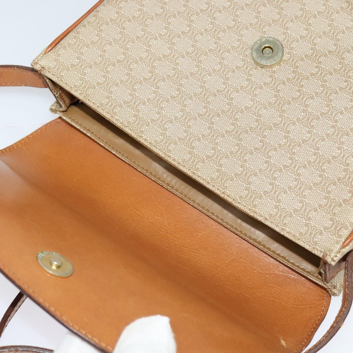 Celine Macadam Shoulder Bag Pvc Leather Beige Canvas Bag (Pre-Owned)