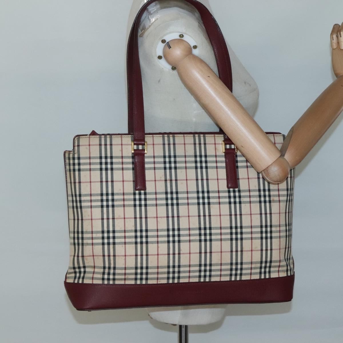 Burberry Nova Check Tote Canvas And Leather Beige Canvas Tote Bag Bag (Pre-Owned)