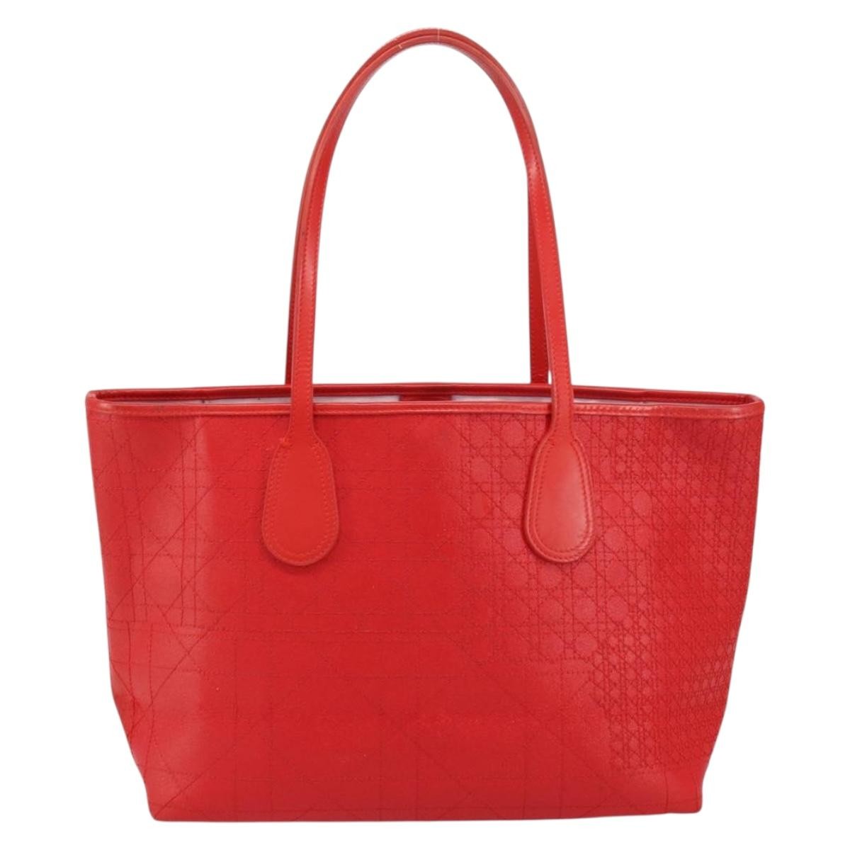 Christian Dior Panarea Tote Printed Cannage Quilt Canvas Red Canvas Tote Bag Bag (Pre-Owned)