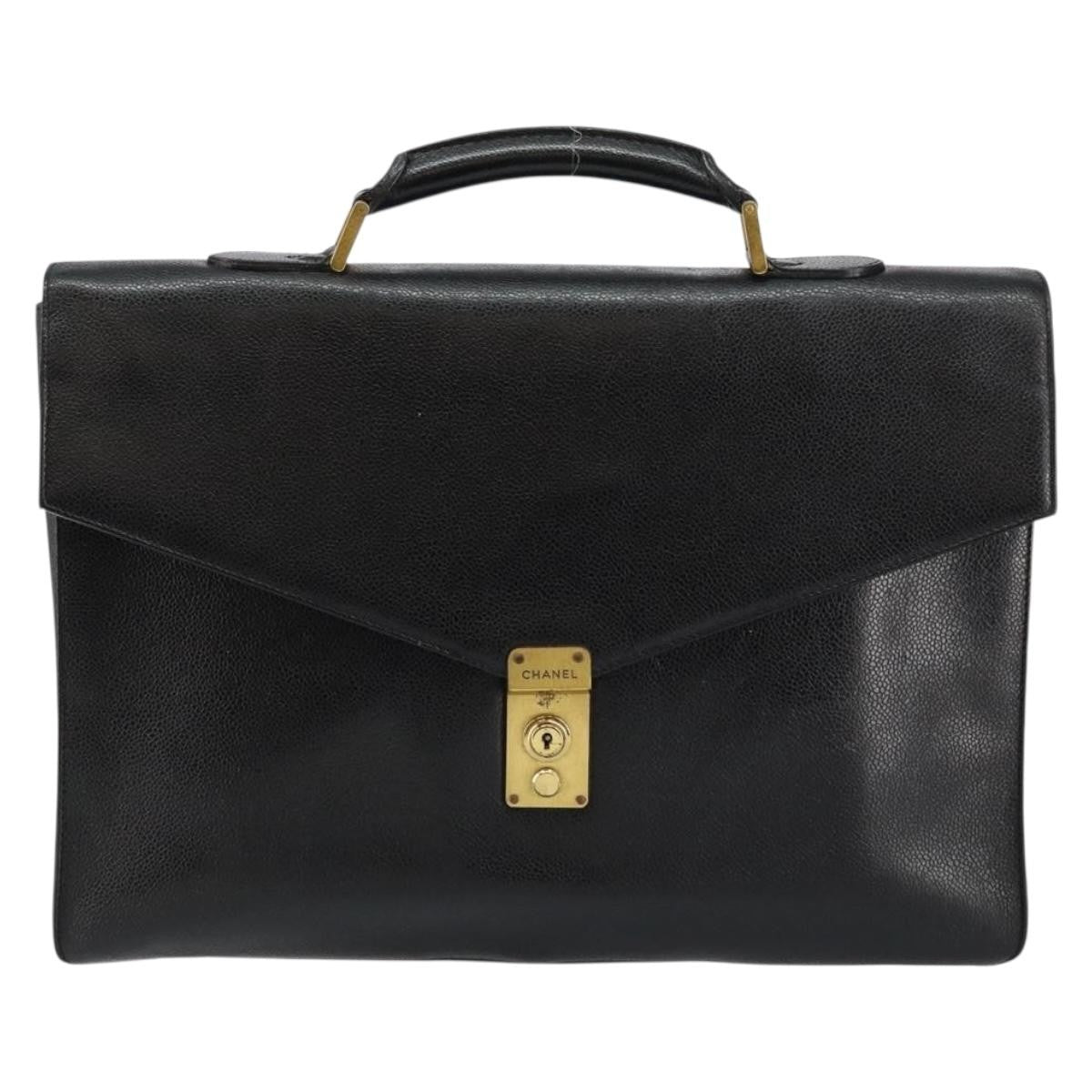 Chanel Vintage Lock Briefcase Caviar Black Leather Briefcase Bag (Pre-Owned)