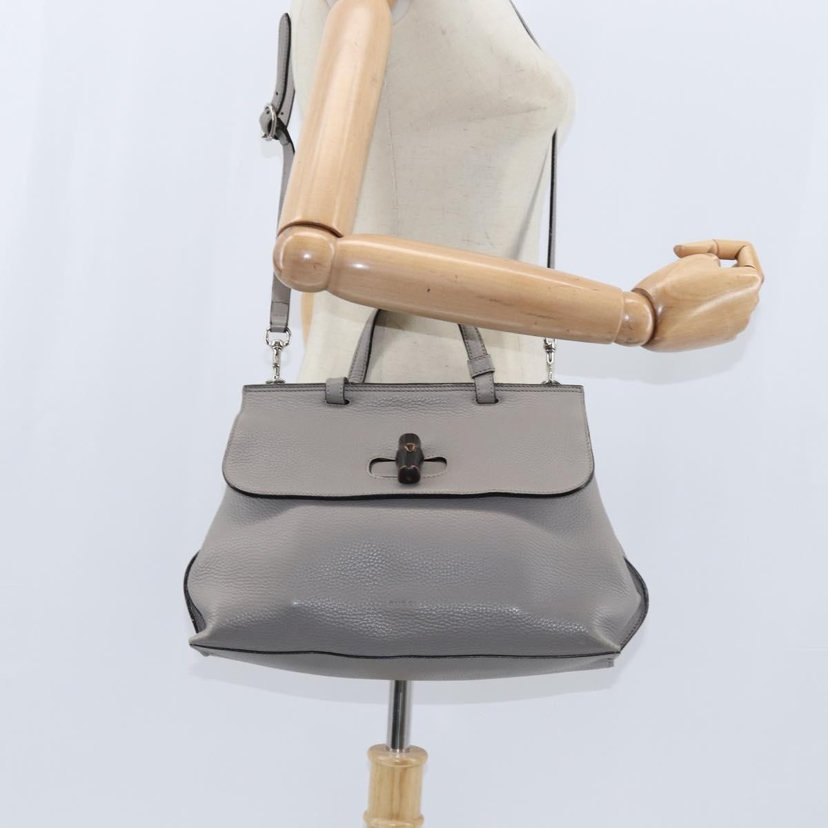 Gucci Bamboo Daily Top Handle Bag Leather Gray Leather Handbag (Pre-Owned)