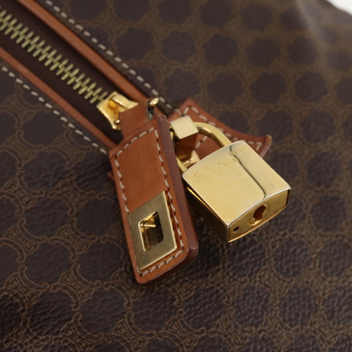 Celine Vintage Duffle Bag Canvas And Leather Brown Canvas Travel Bag Bag (Pre-Owned)
