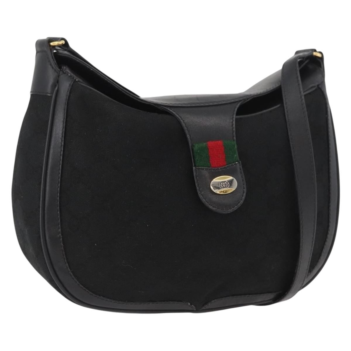Gucci Sherry Line Shoulder Bag Canvas Black Canvas Shoulder Bag Bag (Pre-Owned)