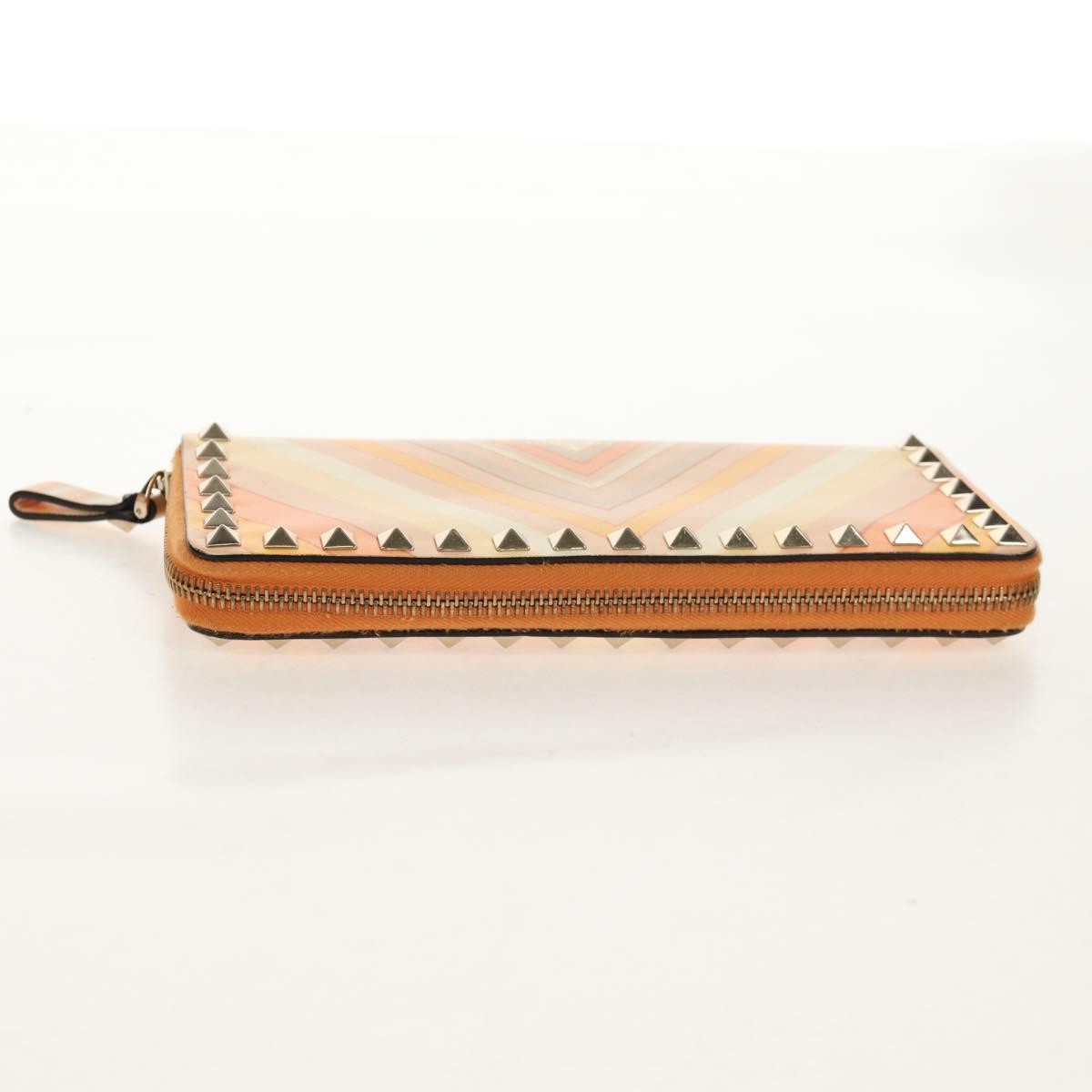 Valentino Garavani Rockstud Zip Around Wallet Striped Leather Orange Leather Wallets Accessory (Pre-Owned)