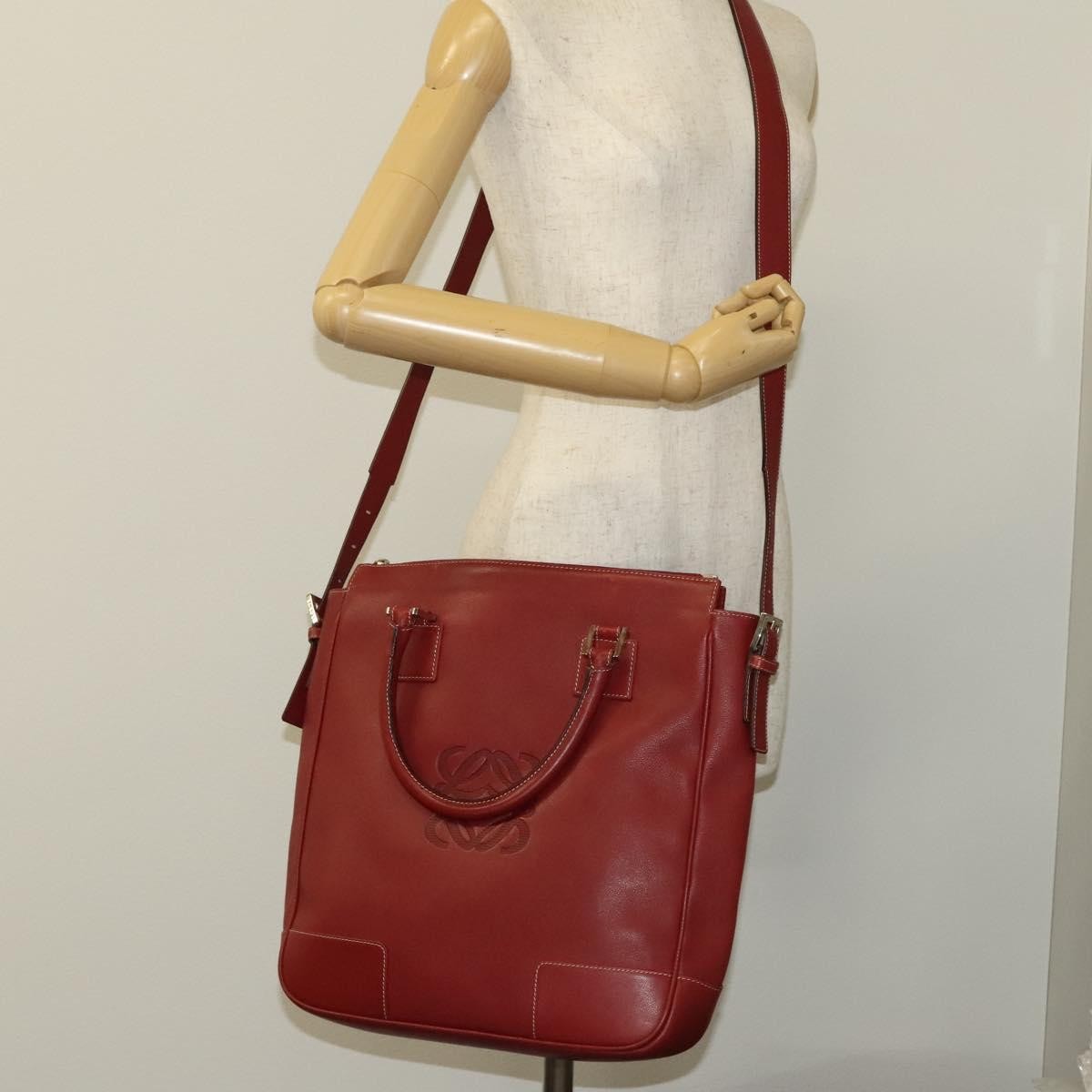 Loewe Vintage Anagram Tote Leather Burgundy Leather Tote Bag Bag (Pre-Owned)