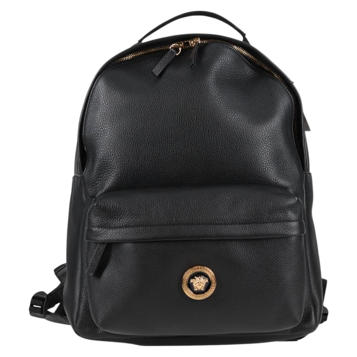 Versace Medusa Zip Backpack Leather Black Leather Backpack Bag (Pre-Owned)
