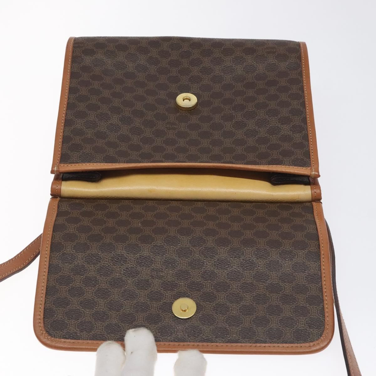 Celine Vintage Macadam Shoulder Bag Canvas And Leather Brown Canvas Shoulder Bag Bag (Pre-Owned)