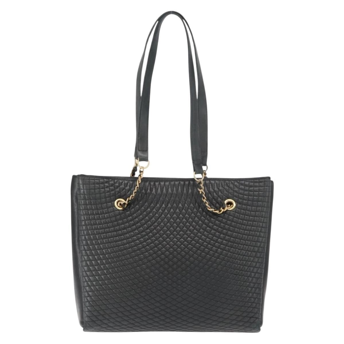Bally Vintage Chain Shoulder Bag Quilted Leather Navy Leather Shoulder Bag Bag (Pre-Owned)
