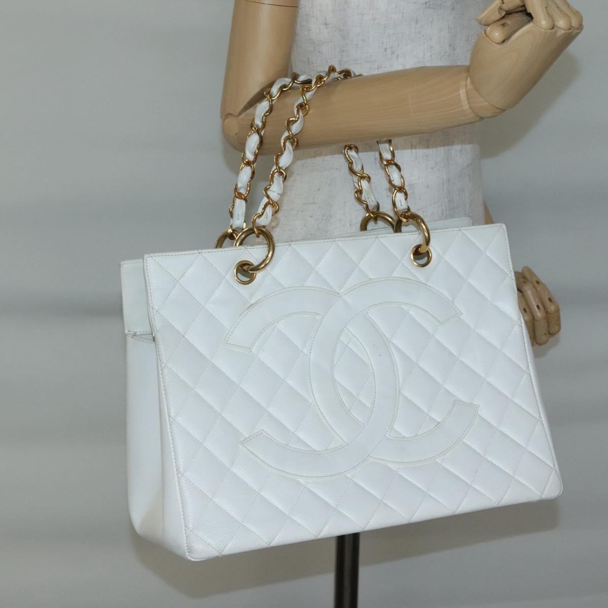 Chanel Vintage Grand Shopping Tote Quilted Caviar White Leather Bag (Pre-Owned)