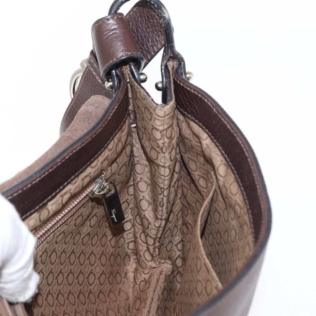 Salvatore Ferragamo Gancini Shoulder Bag Leather Brown Leather Shoulder Bag Bag (Pre-Owned)