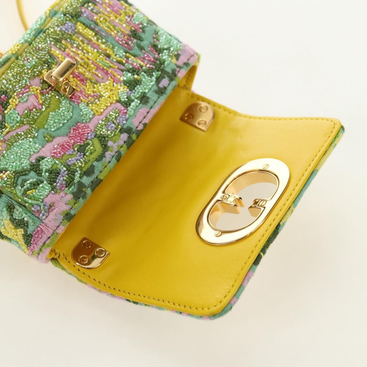 Christian Dior Caro Bag Embroidered Canvas Green Canvas Handbag (Pre-Owned)