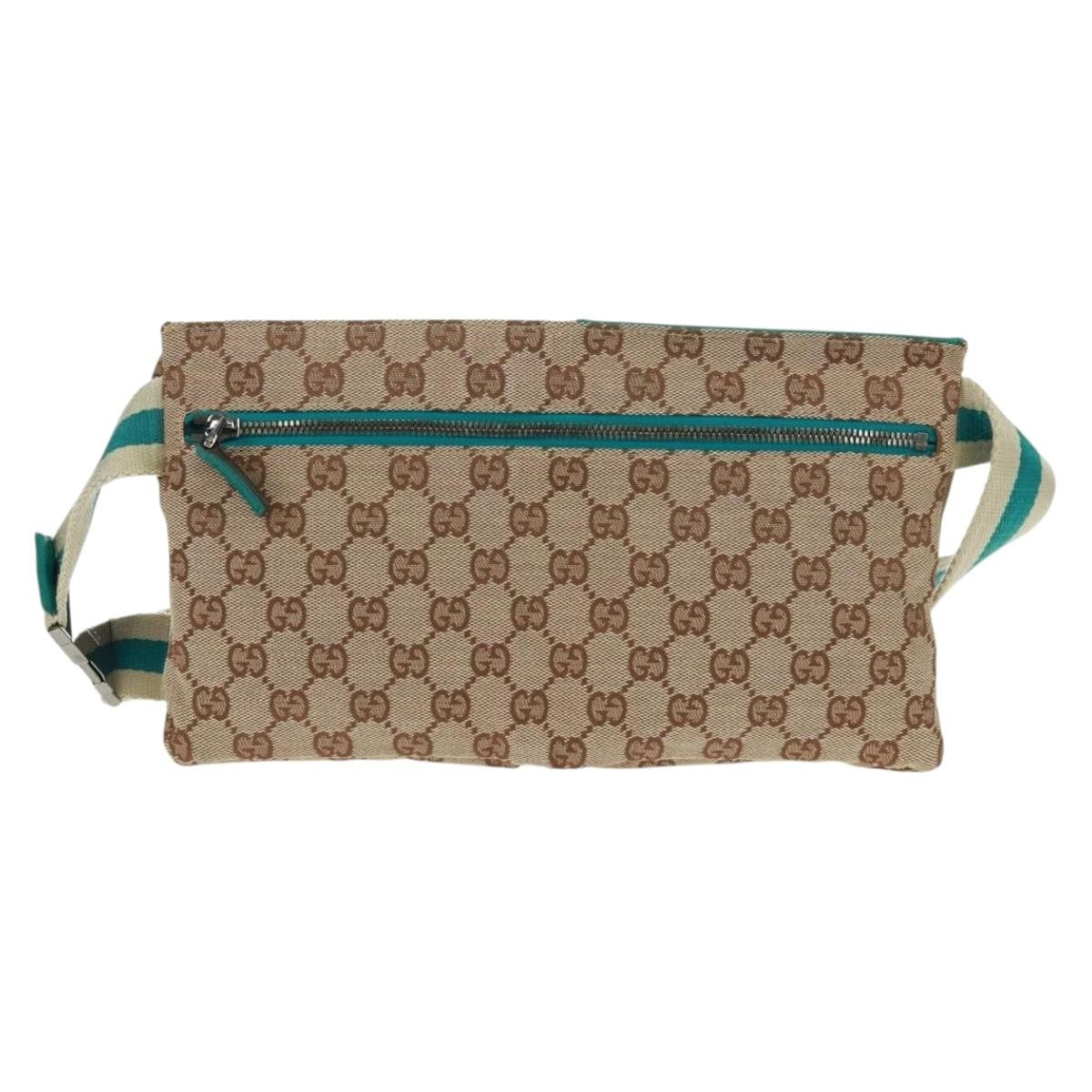 Gucci Vintage Double Belt Bag Gg Canvas With Leather Beige Canvas Shoulder Bag Bag (Pre-Owned)