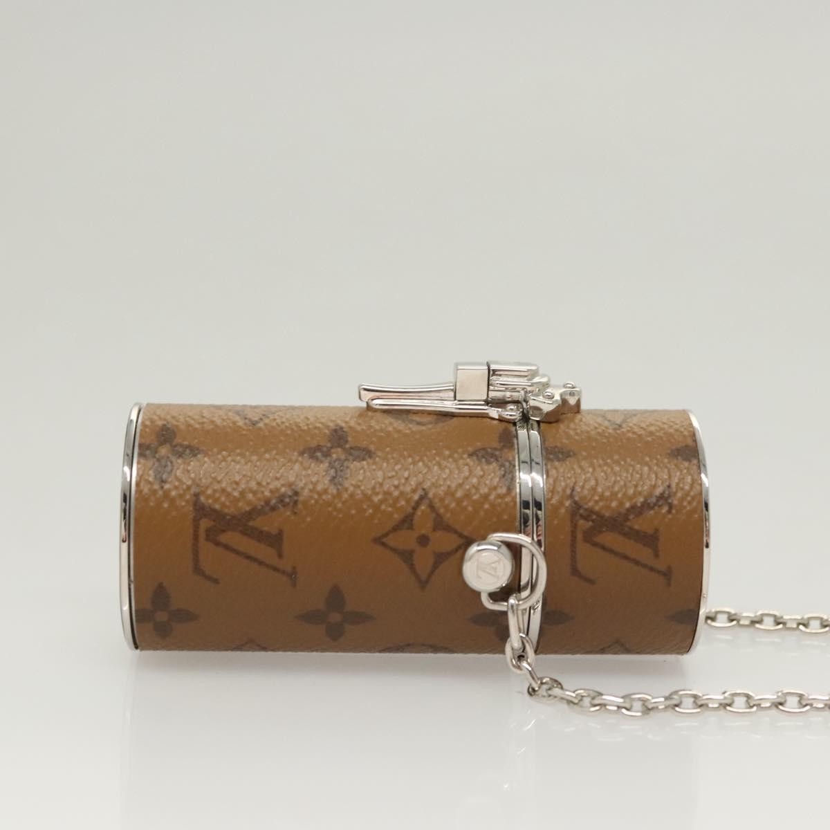 Louis Vuitton Lipstick Case On Chain Reverse Monogram Canvas Brown Canvas Clutche & Pouche Bag (Pre-Owned)