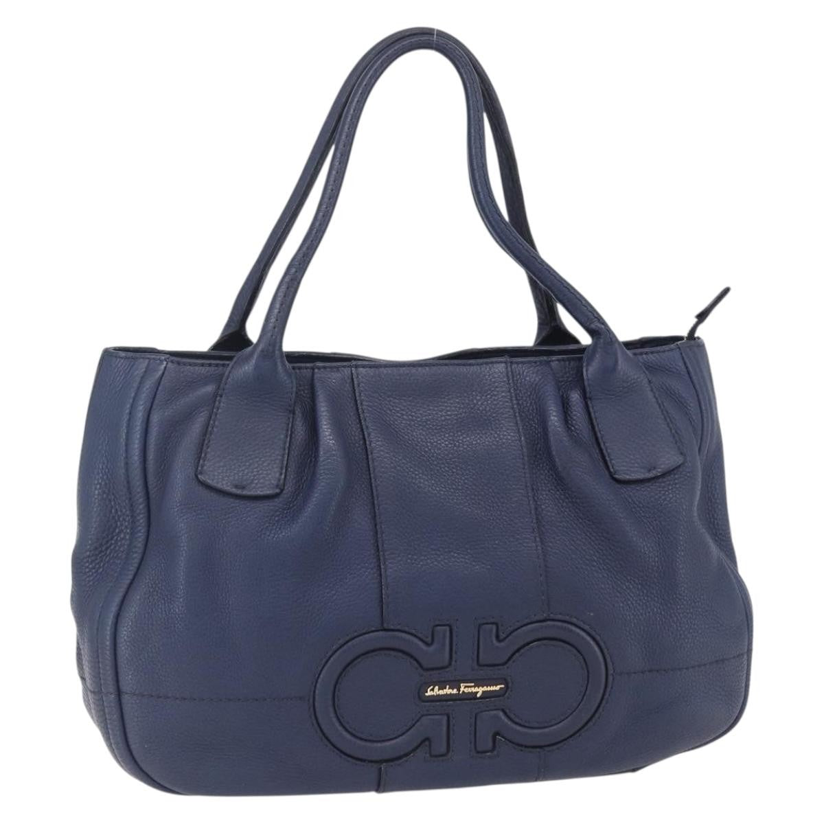 Salvatore Ferragamo Izzie Gancini Embossed Tote Soft Calf Blue Leather Tote Bag Bag (Pre-Owned)