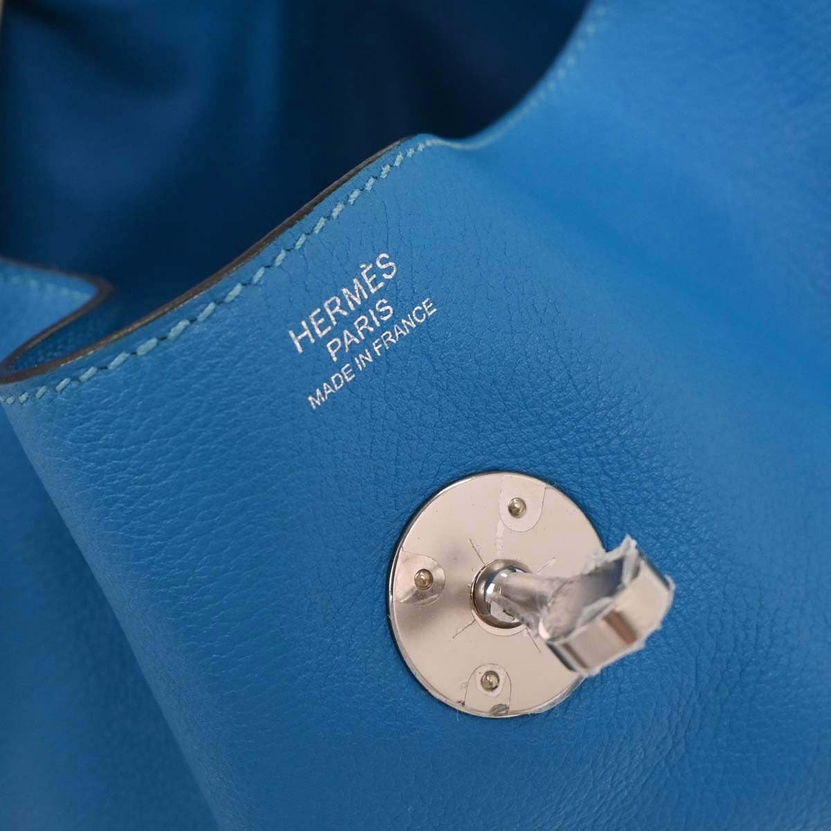 Hermes Lindy Bag Evercolor Blue Leather Shoulder Bag Bag (Pre-Owned)