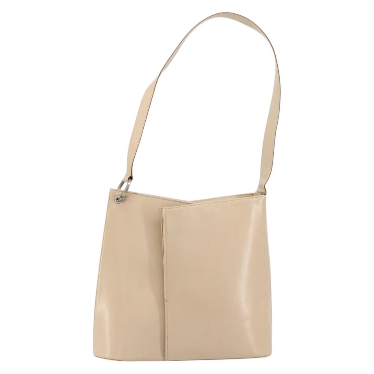 Salvatore Ferragamo Gancini Shoulder Bag Leather Beige Leather Shoulder Bag Bag (Pre-Owned)