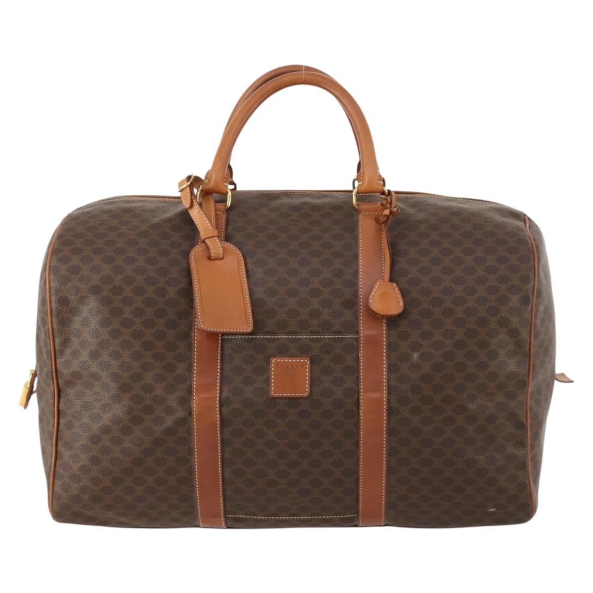 Celine Vintage Duffle Bag Canvas And Leather Brown Canvas Travel Bag Bag (Pre-Owned)