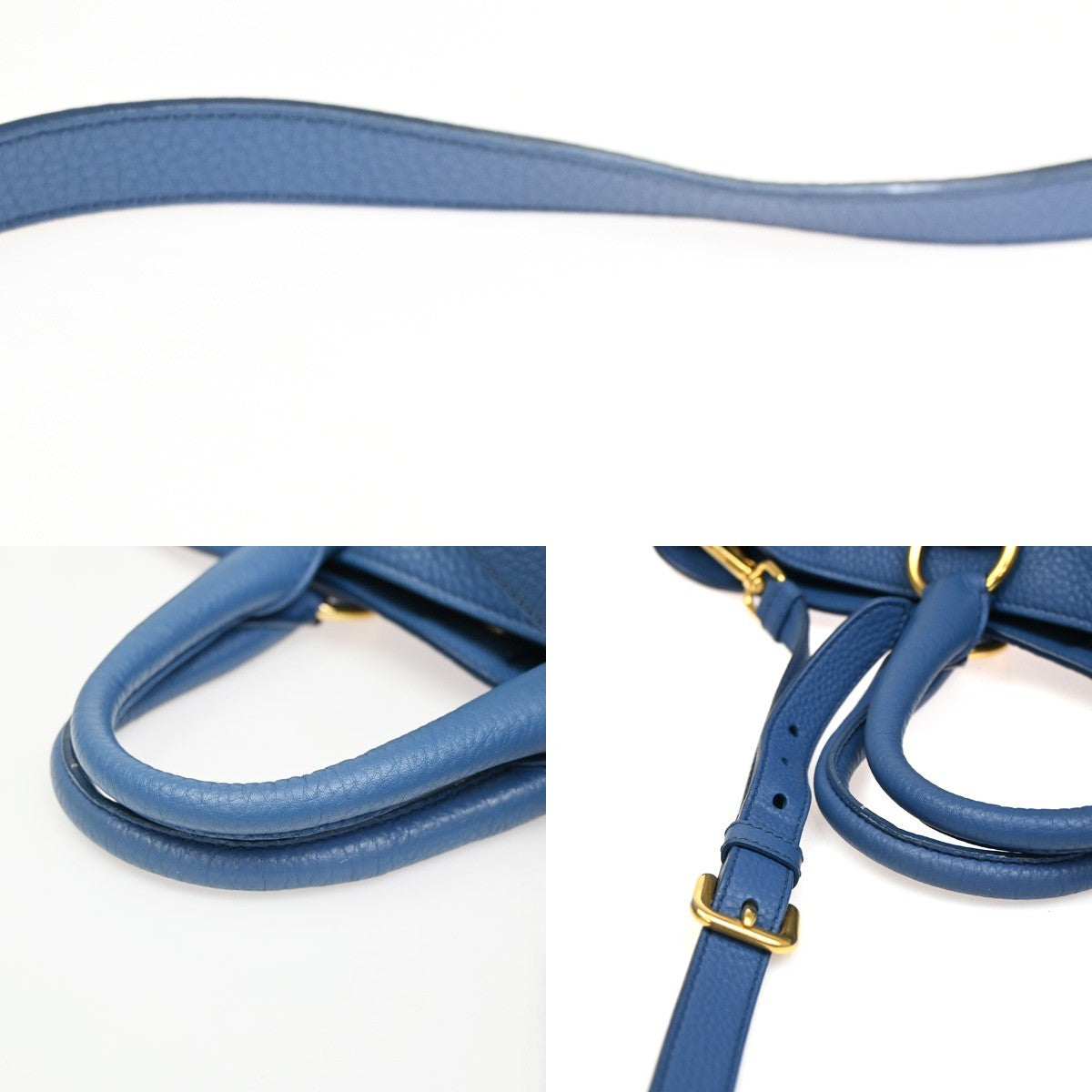 Prada Convertible Shopper Tote Vitello Daino Blue Leather Tote Bag Bag (Pre-Owned)