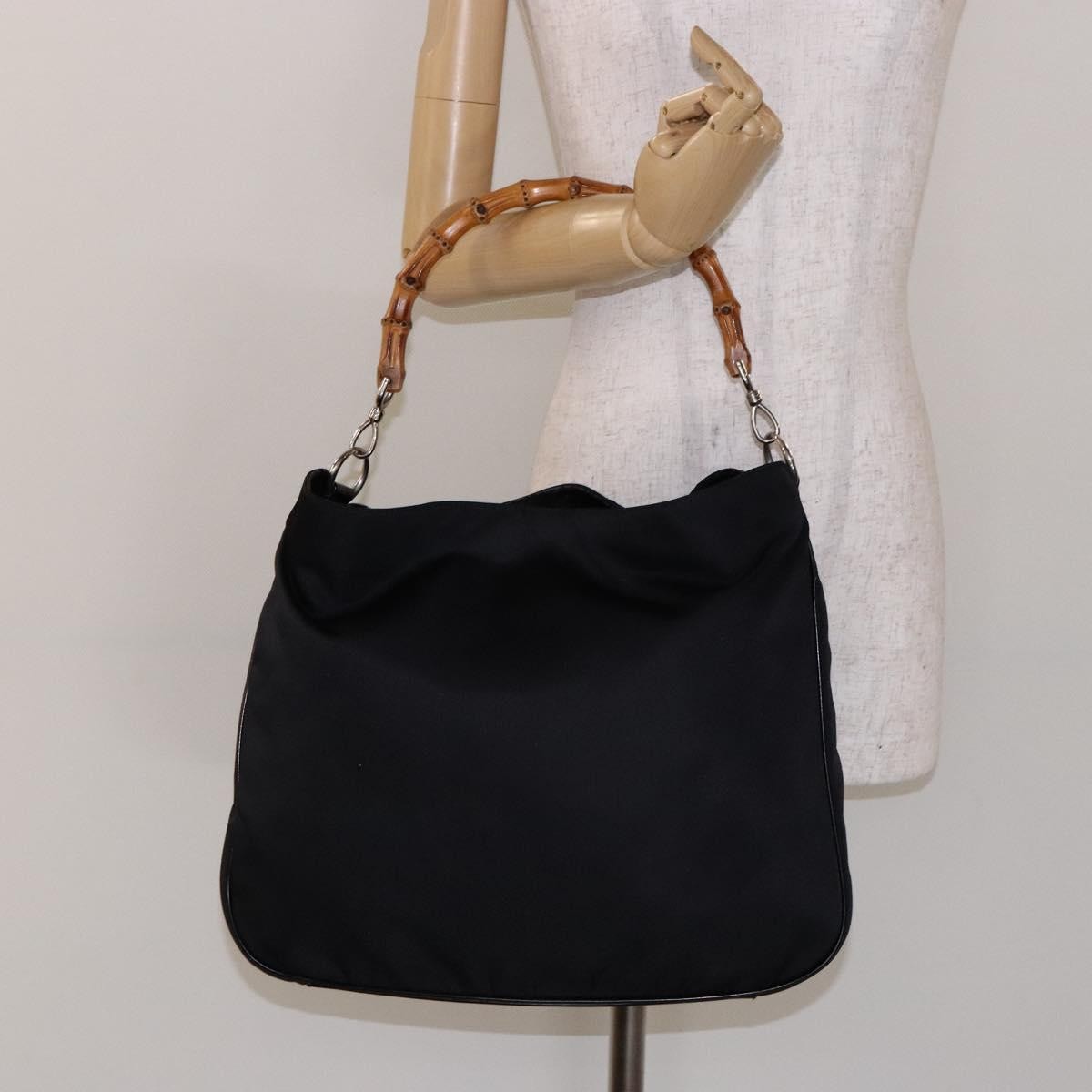 Gucci Vintage Bamboo Handle Tote Nylon Black Nylon Bag (Pre-Owned)