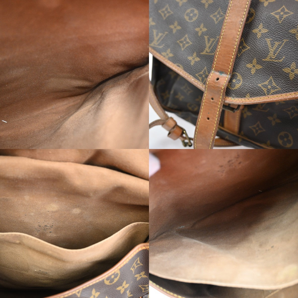 Louis Vuitton Saumur Handbag Monogram Canvas Brown Leather Shoulder Bag Bag (Pre-Owned)