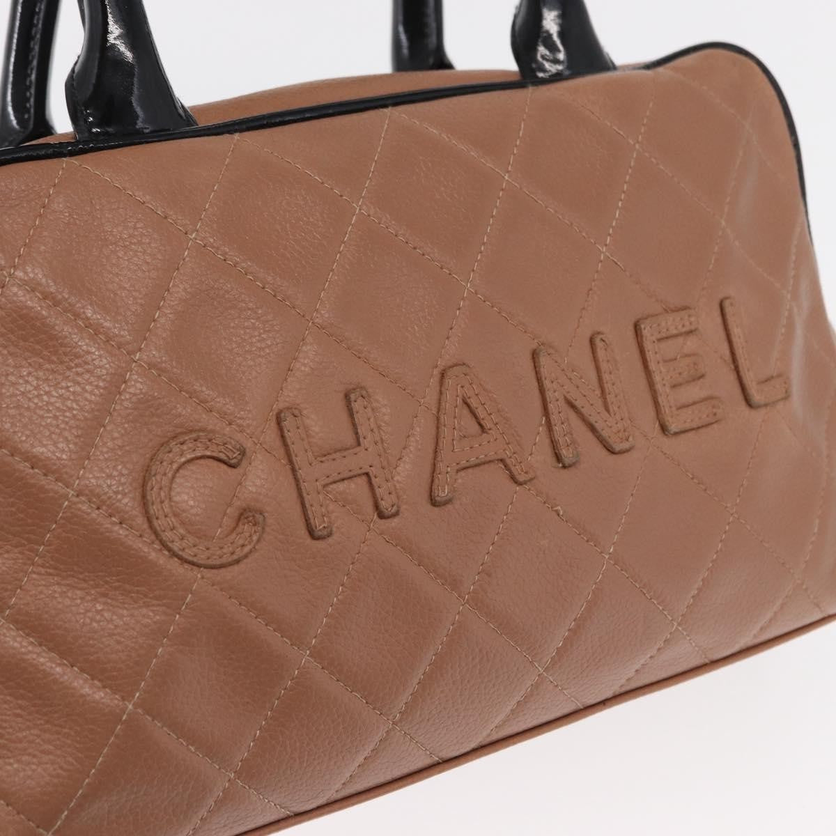 Chanel Embossed Logo Bowler Bag Quilted Caviar Beige Leather Handbag (Pre-Owned)