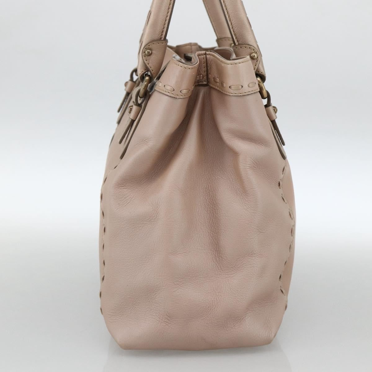 Salvatore Ferragamo Gancini Handbag Leather Beige Leather Handbag (Pre-Owned)