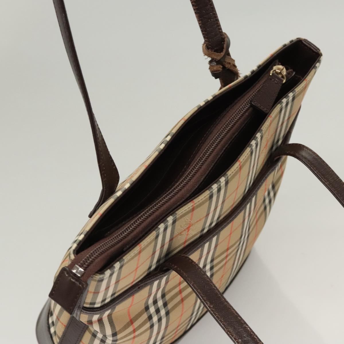 Burberry Nova Check Shoulder Bag Canvas And Leather Beige Canvas Shoulder Bag Bag (Pre-Owned)