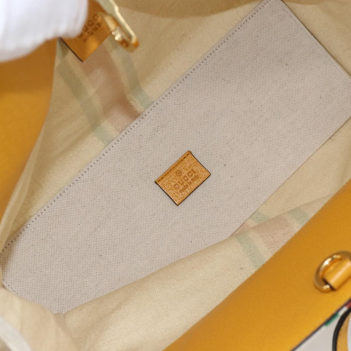 Gucci Foldable Web Tote Canvas With Leather Beige Canvas Tote Bag Bag (Pre-Owned)