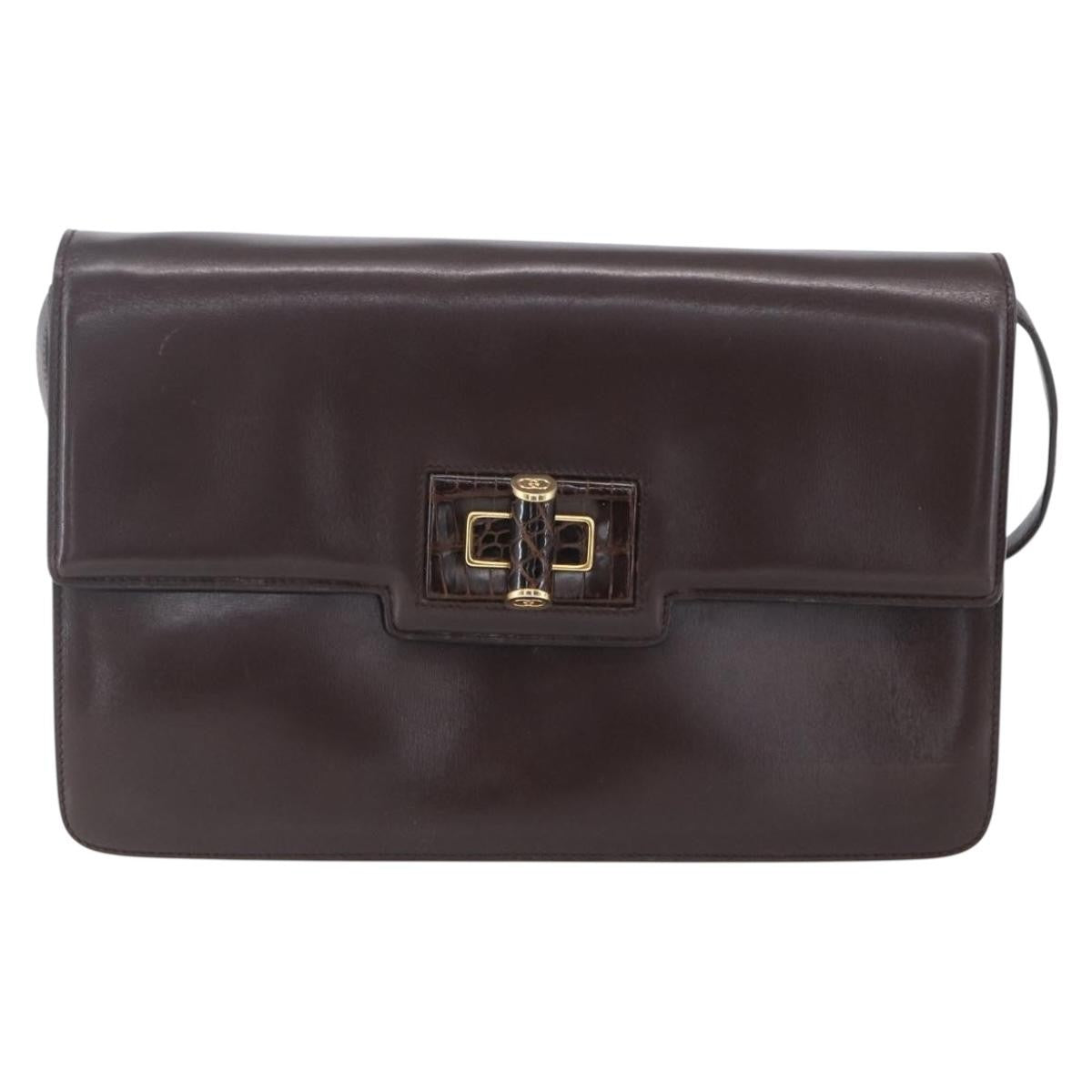 Gucci Vintage Shoulder Bag Leather Brown Leather Shoulder Bag Bag (Pre-Owned)