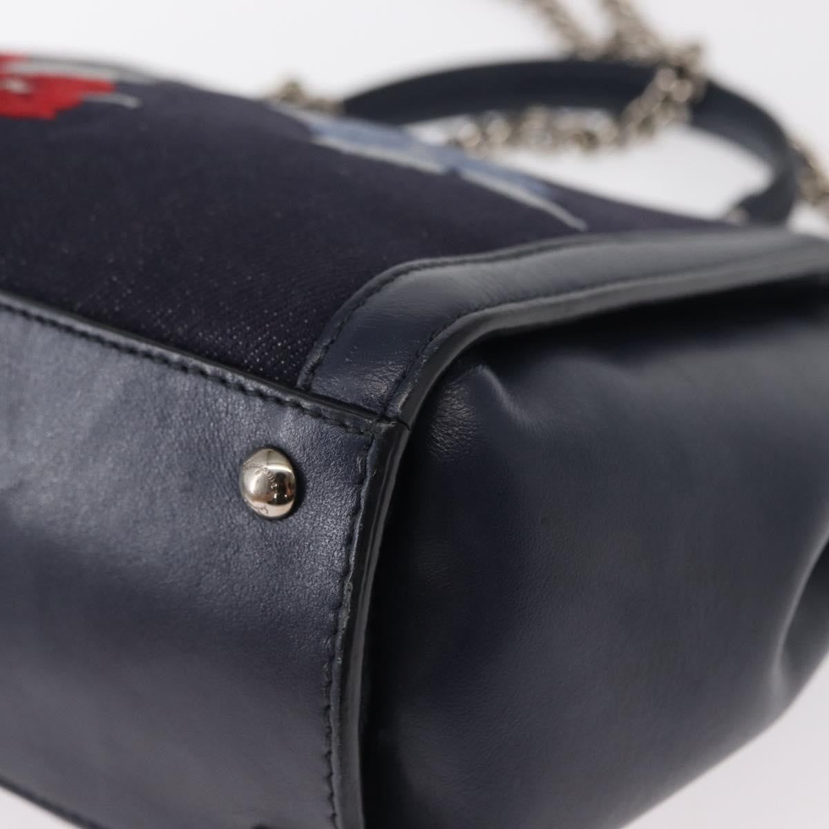 Salvatore Ferragamo Vala Handbag Leather Navy Denim_Jeans Handbag (Pre-Owned)