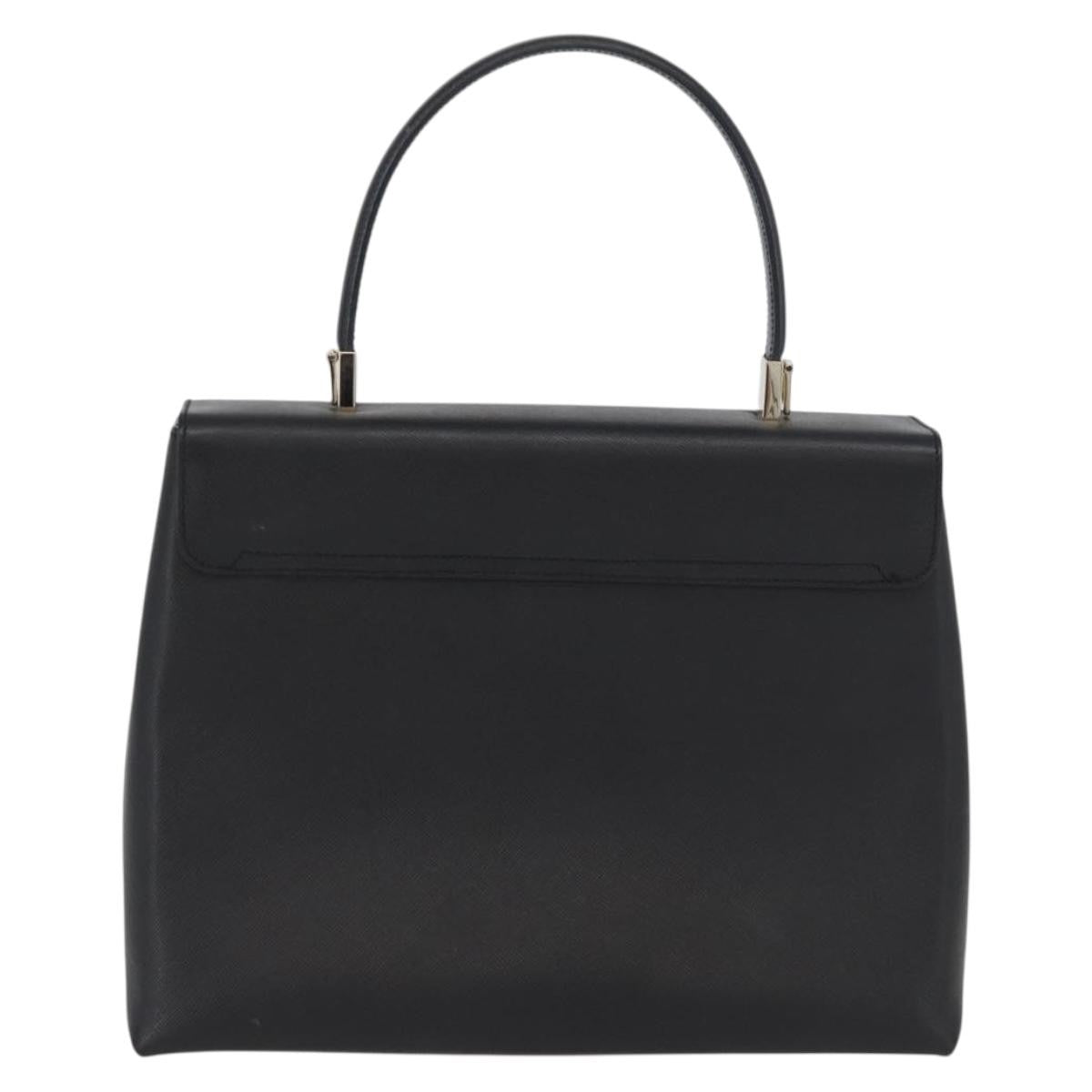 Salvatore Ferragamo Gancini Handbag Leather Black Leather Handbag (Pre-Owned)