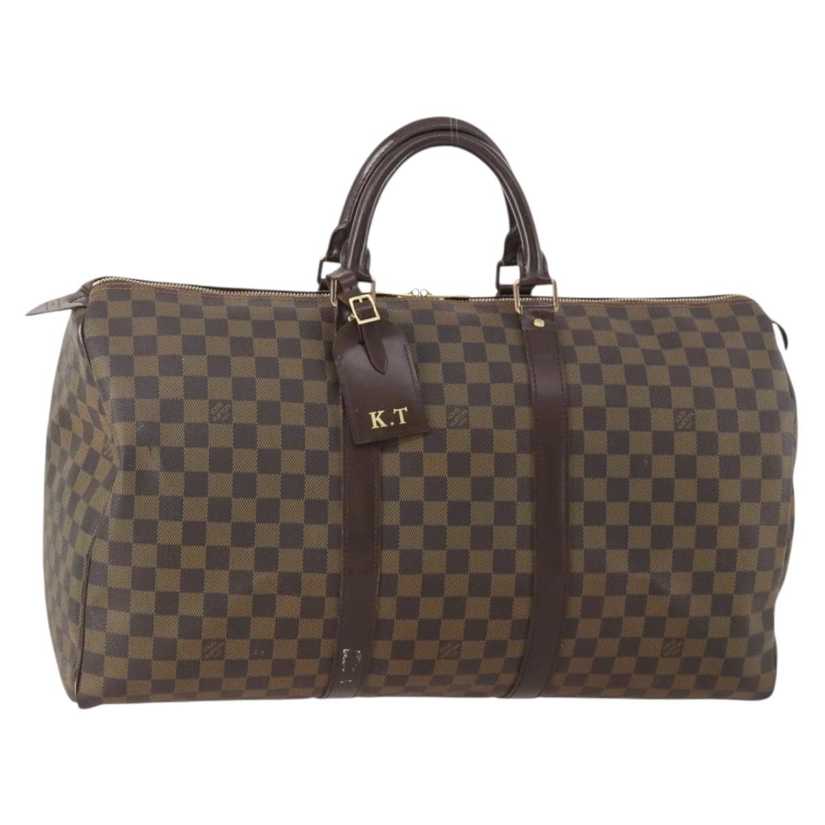 Louis Vuitton Keepall Bag Damier Brown Canvas Travel Bag Bag (Pre-Owned)