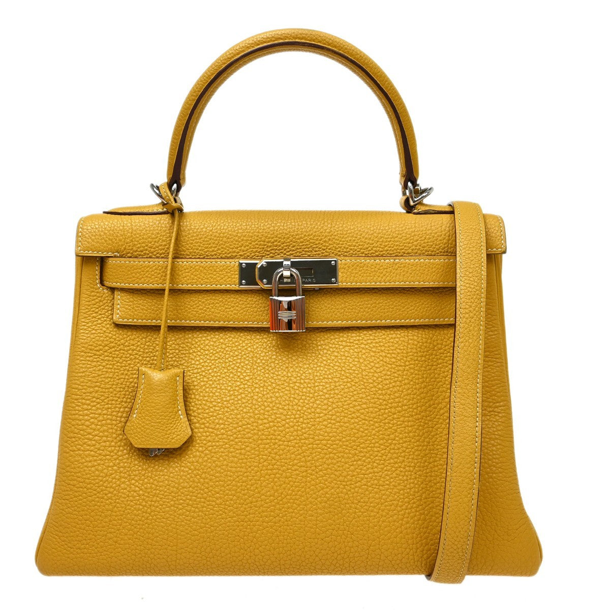 Hermes Kelly Handbag Yellow Epsom With Palladium Hardware Yellow Leather Handbag (Pre-Owned)