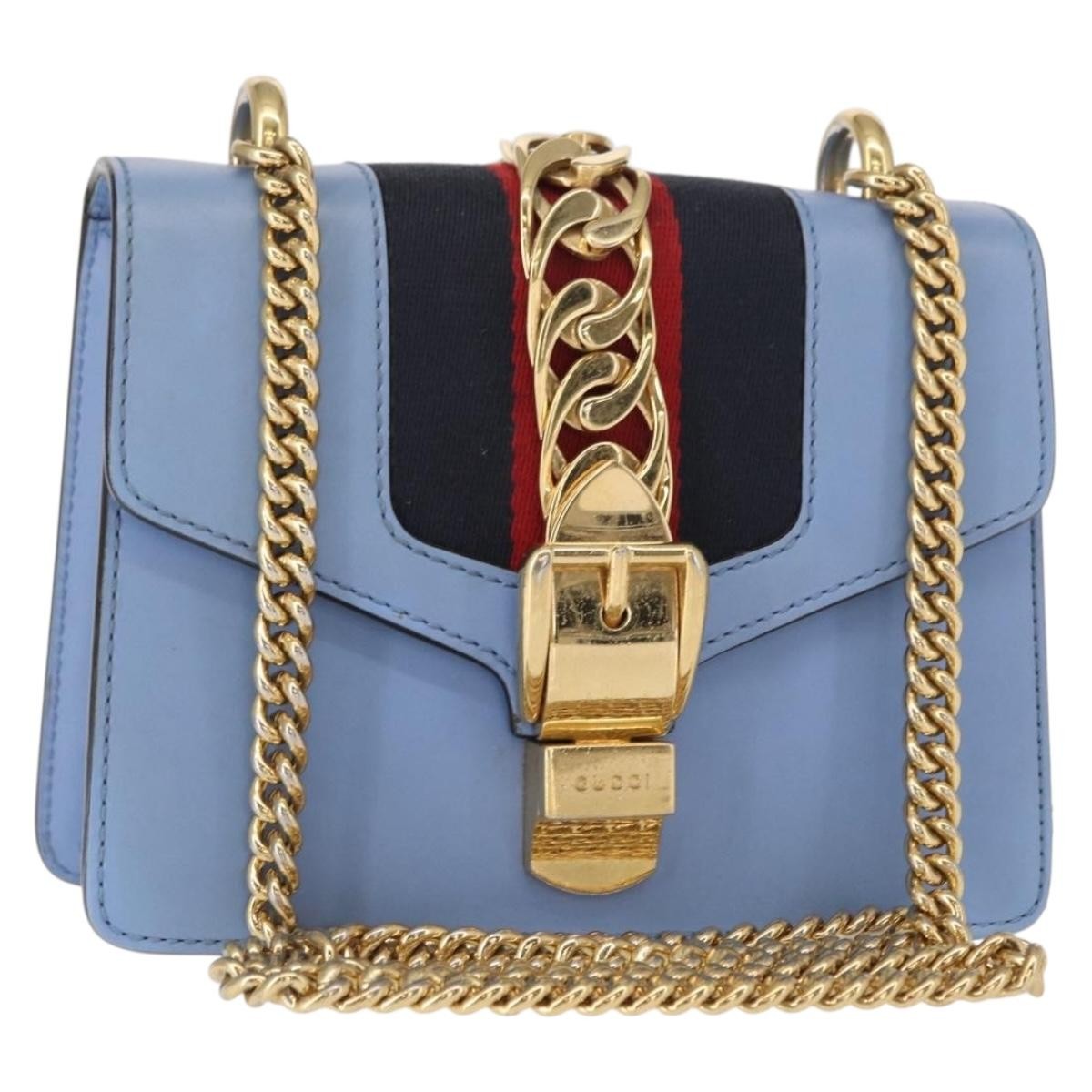 Gucci Sylvie Chain Shoulder Bag Leather Blue Leather Shoulder Bag Bag (Pre-Owned)